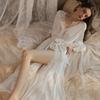 French morning gown women's nightgown ice silk sexy pajamas women's summer court lace long-sleeved nightgown two-piece loungewear