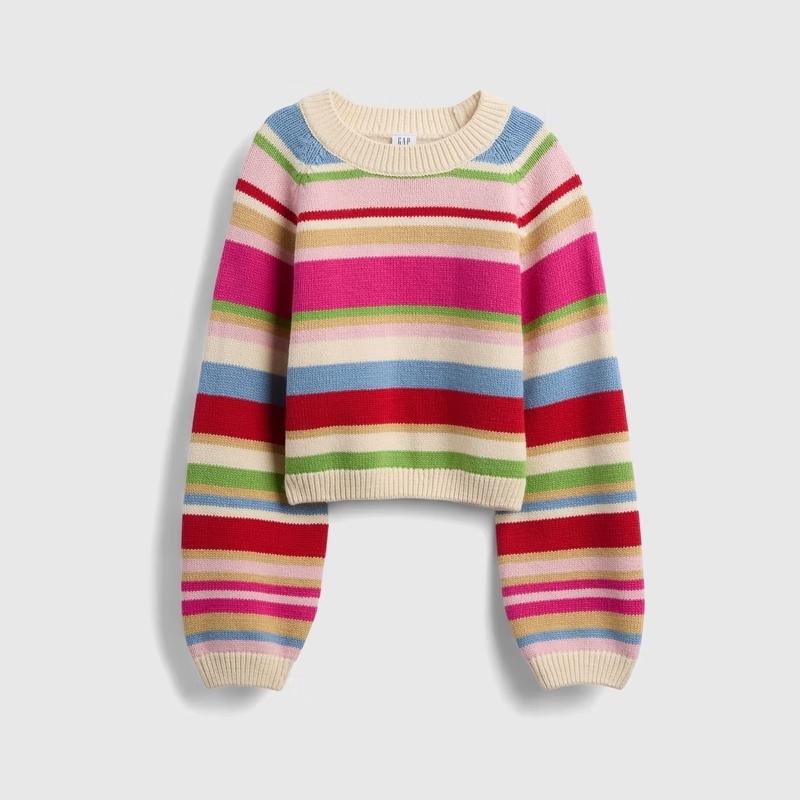 GAP Girls' Colorful Striped Crew Neck Knit Sweater