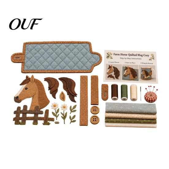 Festive Mug Wrap Materials Farmhouse Friends Cozy Sewing Kit, DIY Animal Cup Sleeve Craft, Handmade Christmas Decorations Project with Patterns,