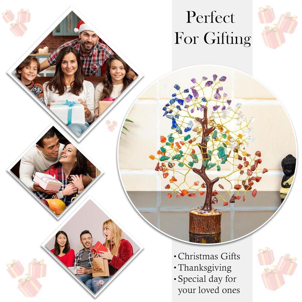 Seven Chakra Crystal Tree Showpiece for Home | 8-10 Inch Handcrafted Good Luck Feng Shui Tree | Gift Item for Women | Living Room Decor