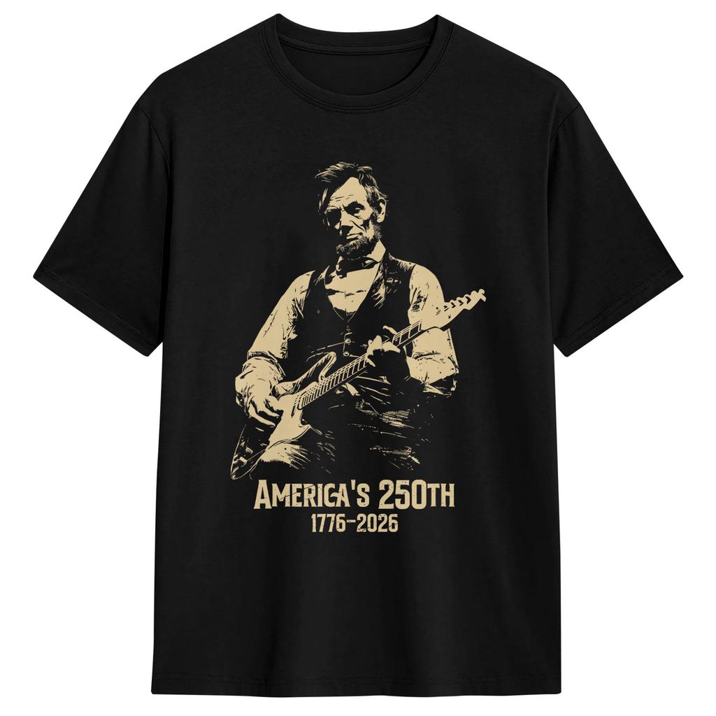 Harajuku T Shirt 250th Abraham Lincoln Abe Lincoln Playing Guitar Cotton Tshirts Novelty Tee Shirt For Unisexs Short Sleeve Tops