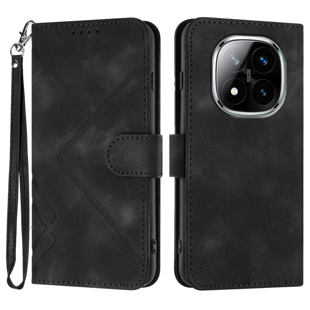 For Xiaomi Redmi Note 14 Pro+ 5G/Xiaomi Redmi Note 14 Pro 5G Wallet Case Line Imprinted PU Leather Phone Cover with Strap
