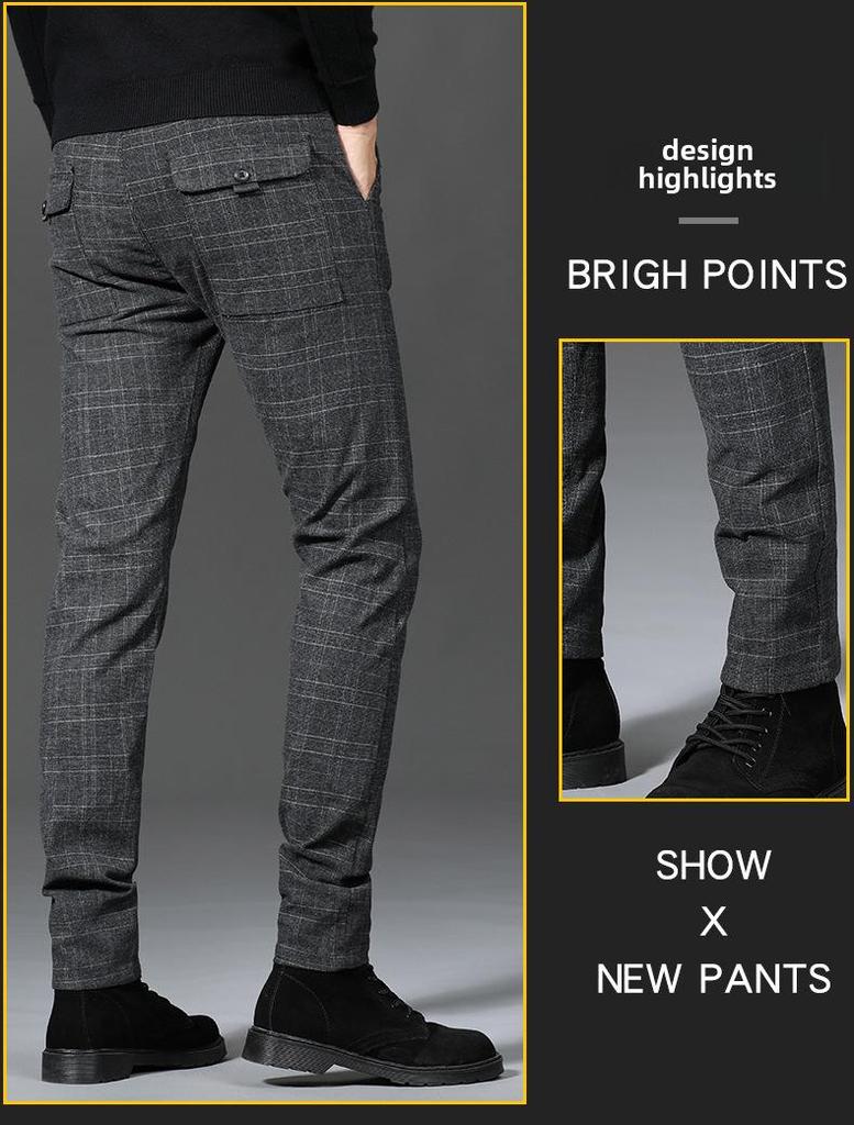 Men's Slim Fit Plaid Casual Pants for Spring and Autumn