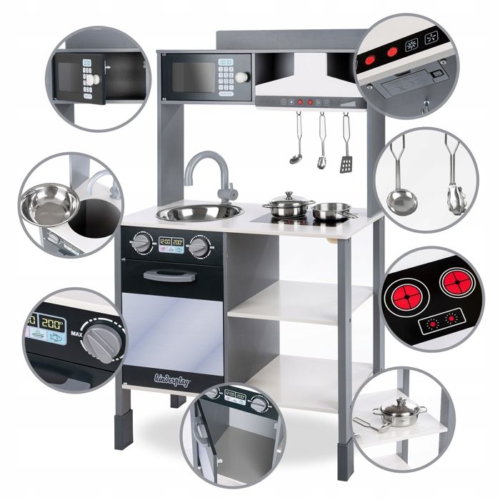 Cuisine en bois pour enfants - GREEN SERIES - GS0062 - 100 cm - Hotte interactive - Accessoires inclus