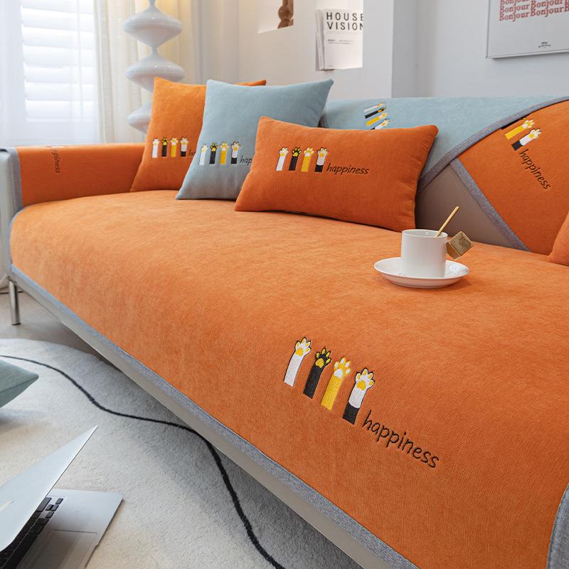 Роскошные новые модные однотонные диванные полотенца из синели с вышивкой, универсальные противоскользящие чехлы для диванов для гостиной