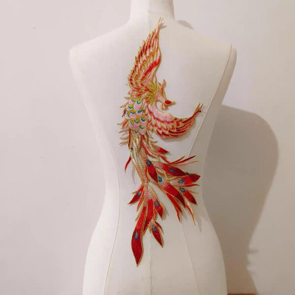 1 пара нашивок с вышивкой феникса, пришивные аппликации для свадебного платья, костюма, одежды