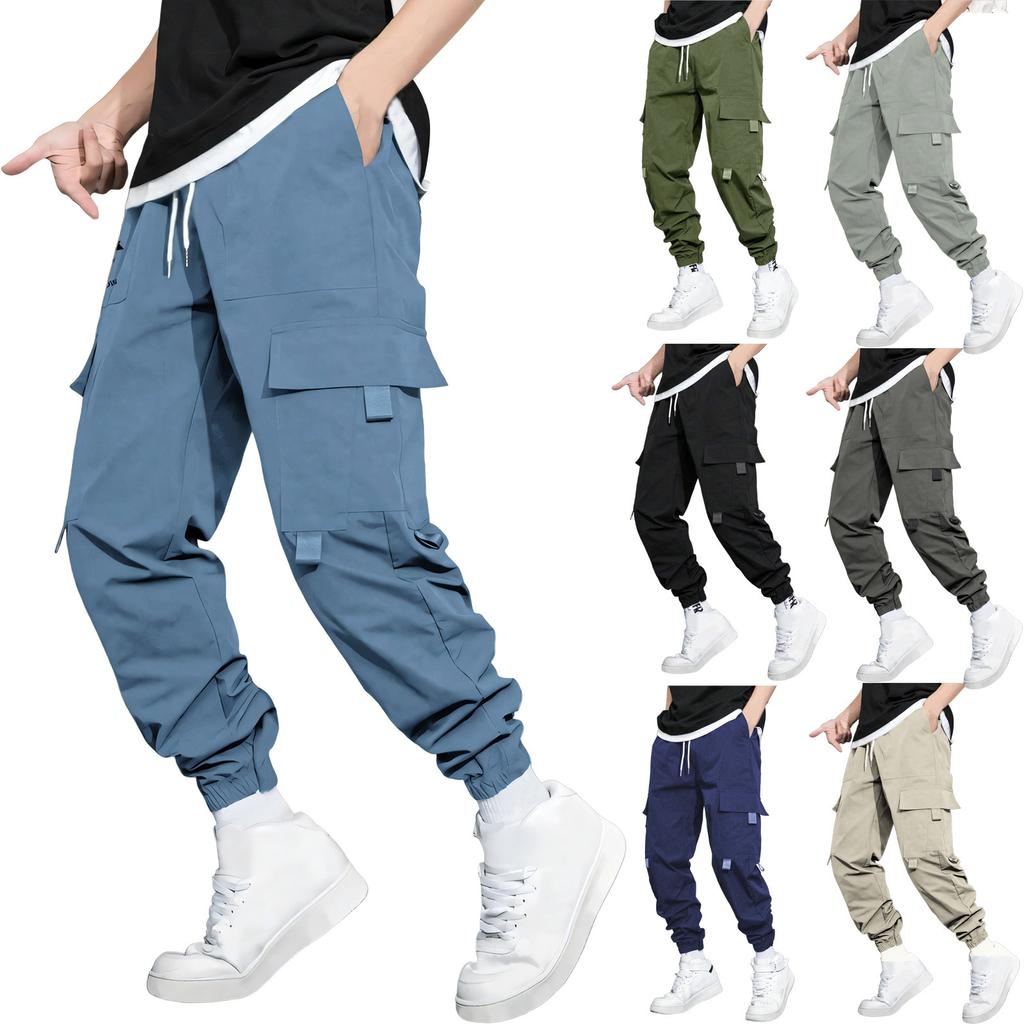 Men's Overalls Drawstring Multi Pocket Casual Pants Hiking Pants Cotton Twill Pants