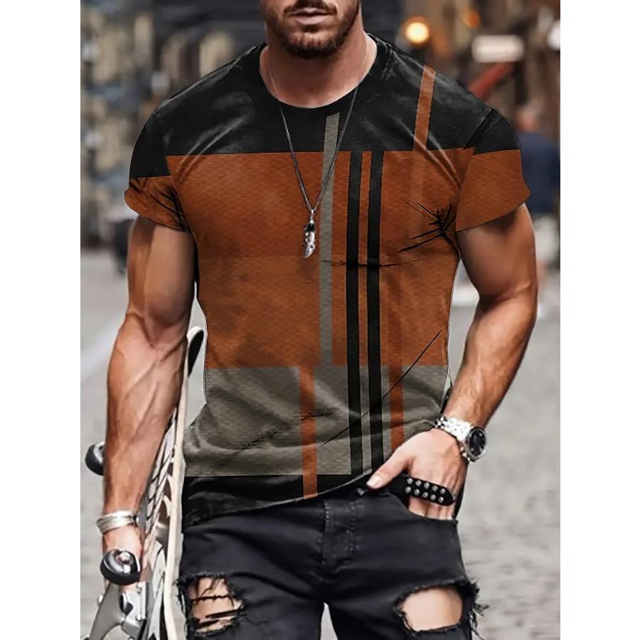 Vintage Style Graphic Tee - Soft Stretchy Round Neck, Casual Streetwear for Summer, Mens Relaxed Fit Printed T-Shirt with Breathable