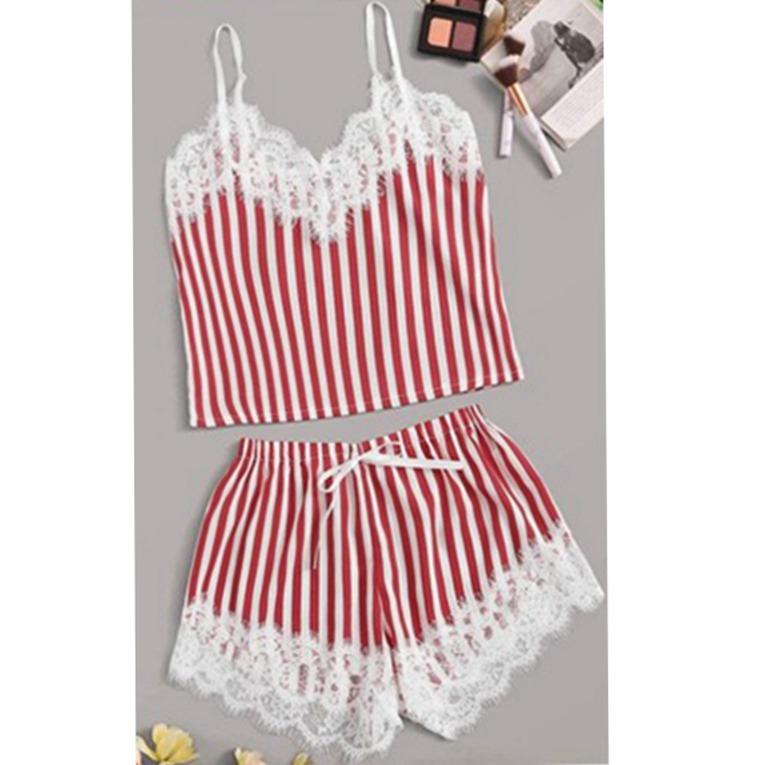 Женская пижама шорты и майка с кружевом в полоску