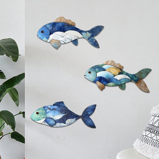 3/4Pcs/Set Wooden Fish Wall Decoration Farmhouse Rustic Nautical Turtle Shell Starfish Wall Art Sculpture Home Living Room Bathroom Wall Decorative