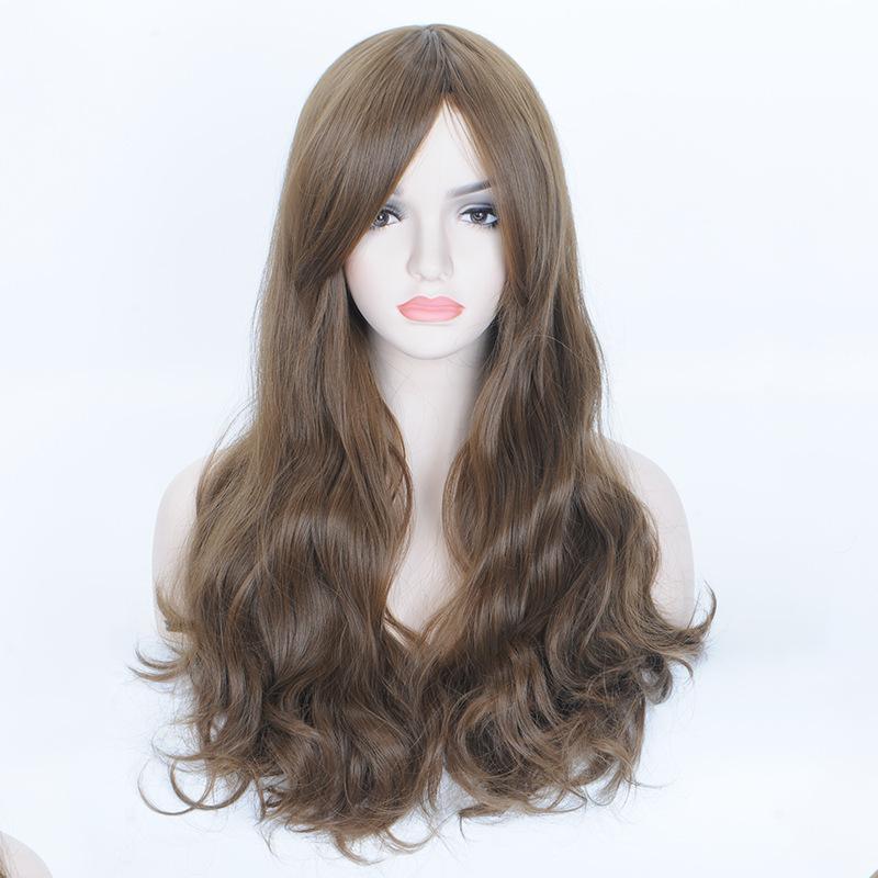 Реалистичный источник, женские термостойкие шелковые волосы средней и большой длины, волнистые локоны натурального цвета, стрижка, косая челка, головной убор для коротких вьющихся волос