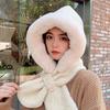 Winter Plush Hat With Scarf For Adults Pure Color Cozy Windproof Korean Style