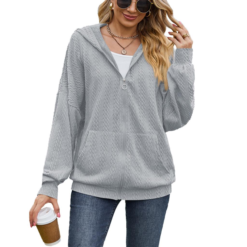 Ladies Casual Solid Breathable Jacket Long Sleeve Loose Zipper Lightweight Jacket with Pockets Loose Soft Fashion Hooded Sweatshirt Coat for Women