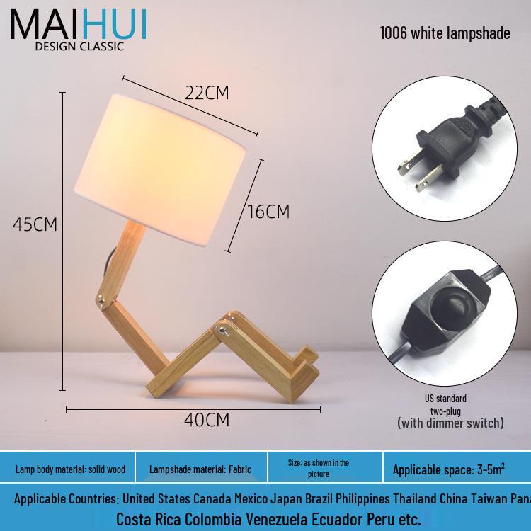 Скандинавский светодиодный прикроватный ночник из массива дерева - настольная лампа-робот