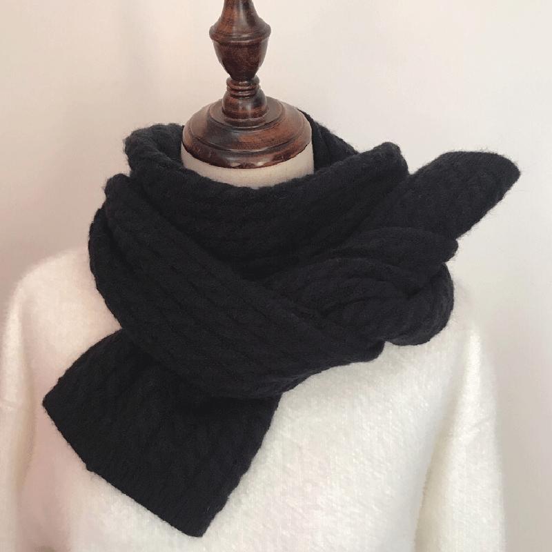 Korean version of solid color literary and artistic small twist scarf women's winter versatile simple wool imitation cashmere warm long small scarf