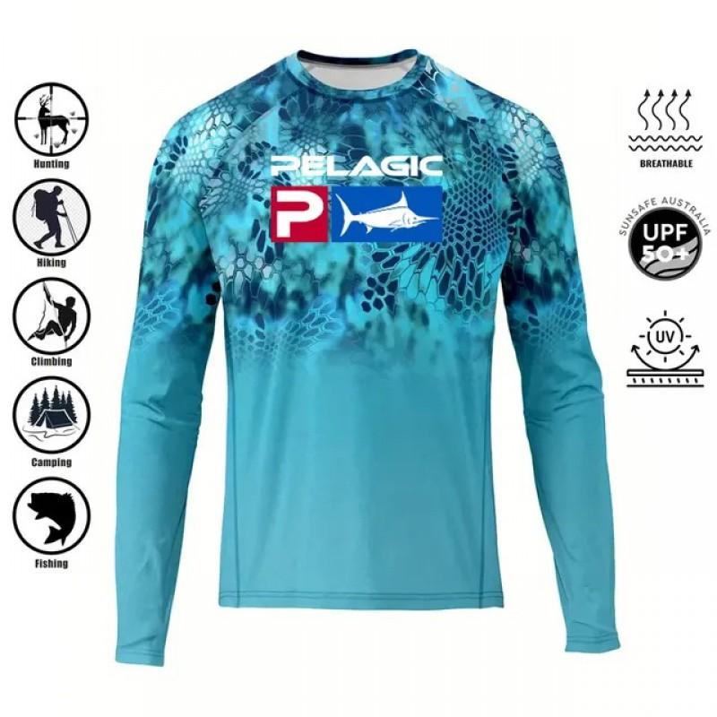 Mens Quick-Dry UV Protection Fishing Shirt Long Sleeve Outdoor Performance Top Summer Sports