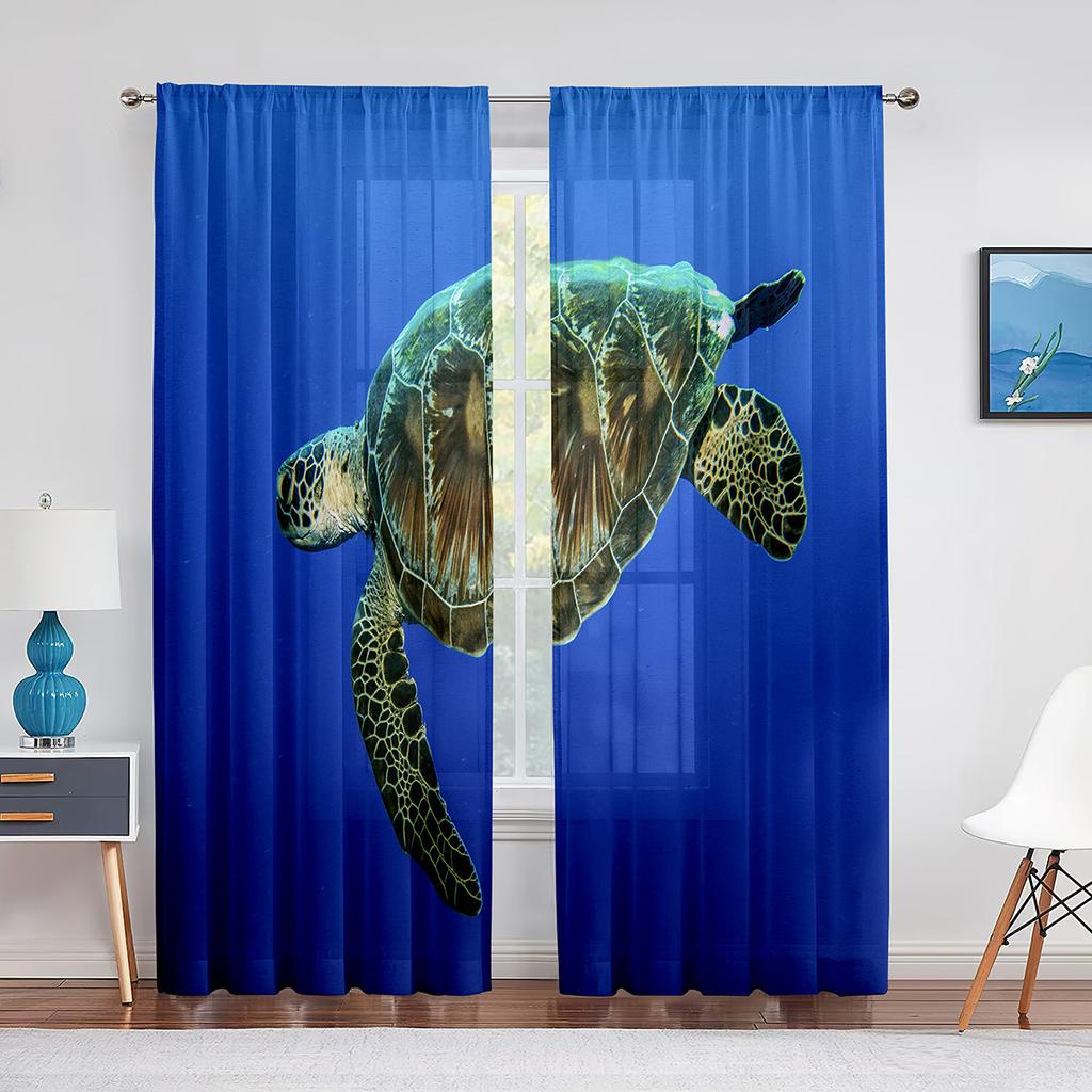 Подводные морские черепахи и дельфины Океаническая жизнь Прозрачные шторы для гостиной Вуаль Шторы для спальни Тюль Шторы для окон