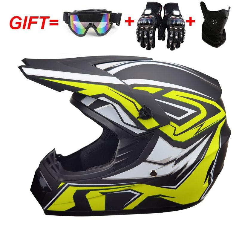 ABS Full-coverage Off-Road Motorcycle Helmet Adults Semi-Open Face Design With Visor Mask Gloves Kit