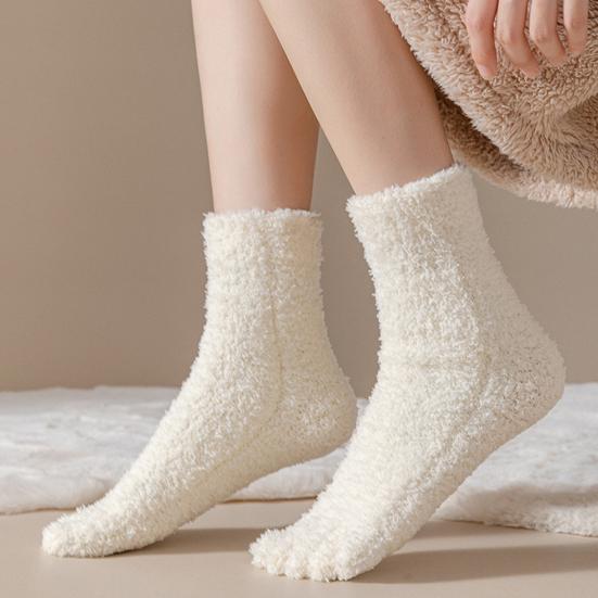 Yousheng 1 Pair Women Coral Fleece Toe Socks Autumn Winter Fuzzy Thick Warm Thermal Mid-calf Socks Soft Fluffy Home Sleeping Slipper Floor Socks