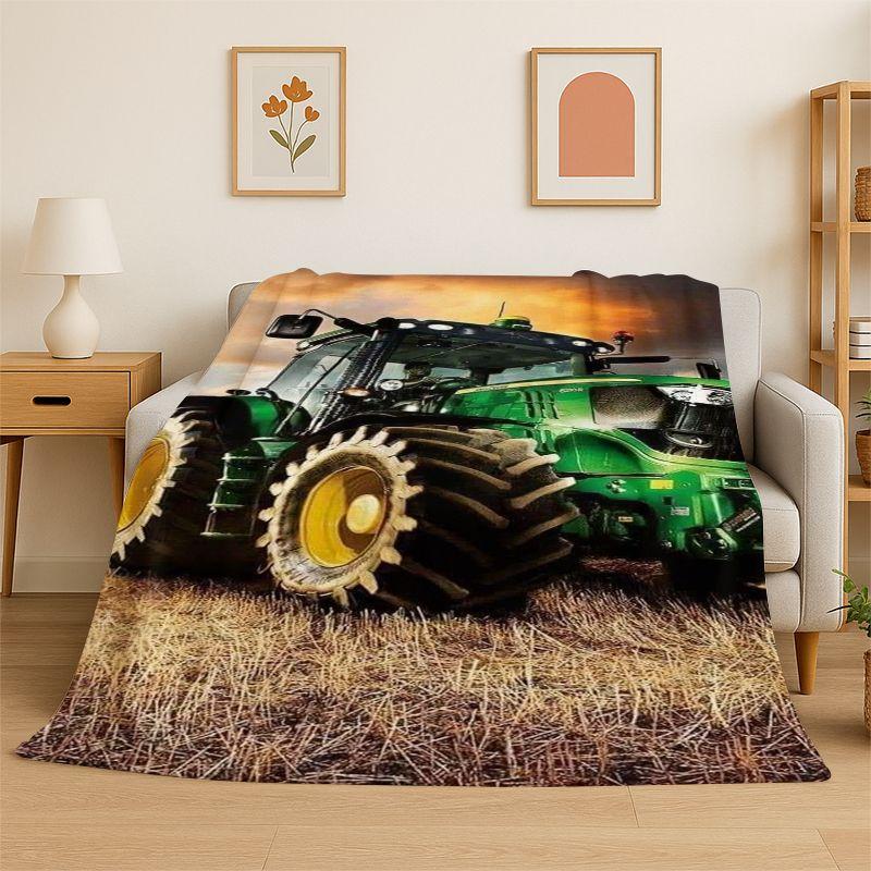Classic Tractor Car Scenery Flannel Blanket Soft Throw Blanket for Bedroom Living Room Bed Travel Camping Picnic Nap Cover Gift