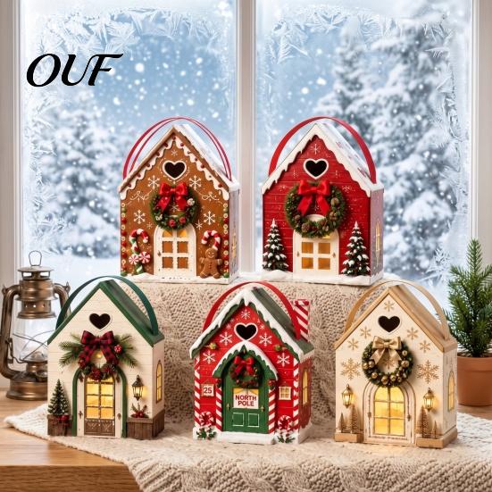 Christmas House Gift Holders Wonderland Cottage Box, Shaped Paper Treat Boxes, Holiday Small Surprise Boxes Snack Holder with Handle for Cookies