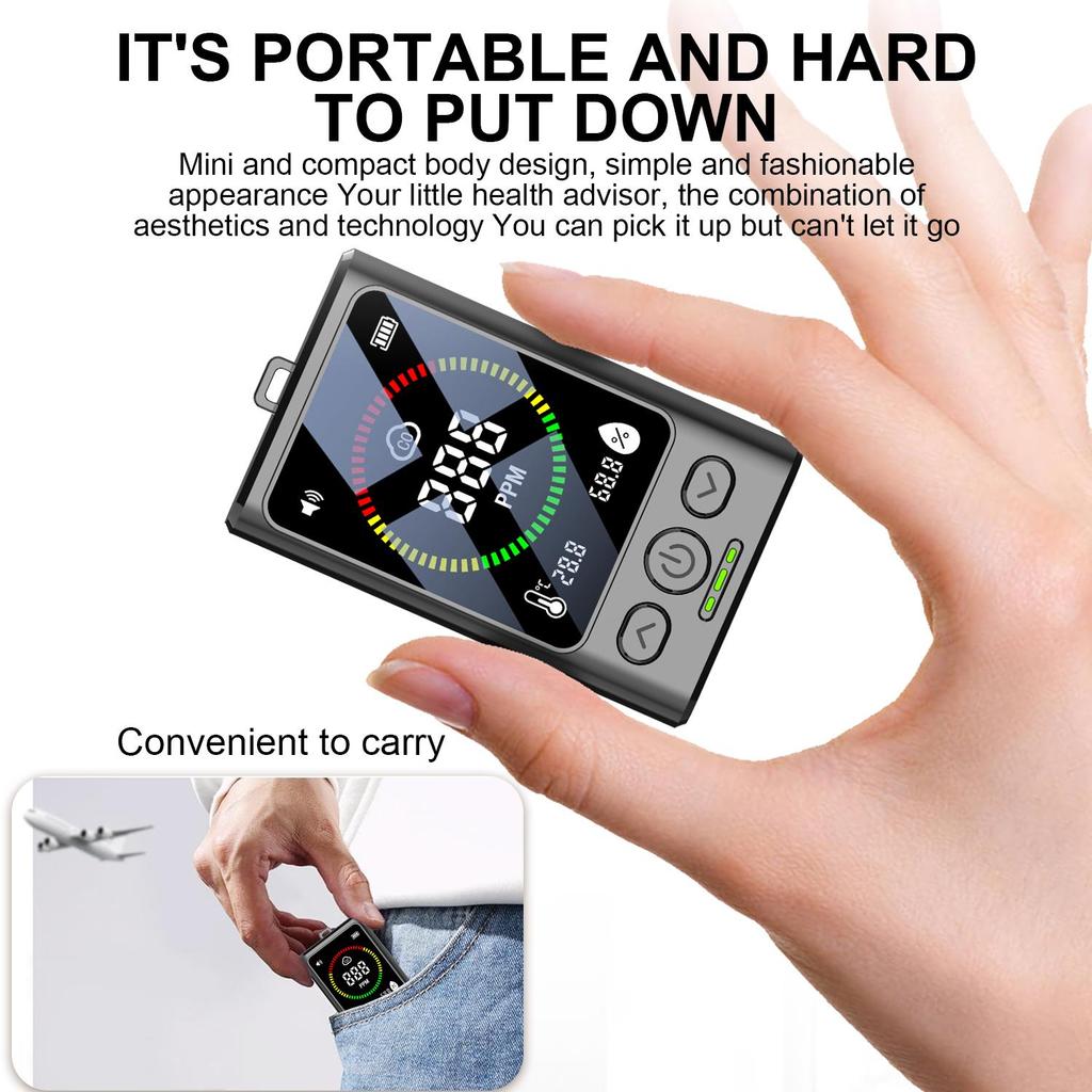 GC300 Digital Carbon Monoxide Detector CO Alarm With Temperature Humidity Sensor LCD Display Rechargeable Air Quality Monitor