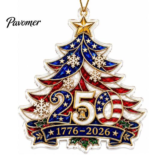 250th Anniversary Christmas Ornament Ornament, USA Santa Train 2D Flat Acrylic Decoration Patriotic Themed Party Supplies for Tree Holiday Decor, 1776