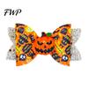 Colorful Halloween Hair Bows Glitter Bow Clips for Kids Baby Girls, Double Layer Party Dress Up Supplies Ghost/Pumpkin/Eyeball Bowtie Pins Decorations