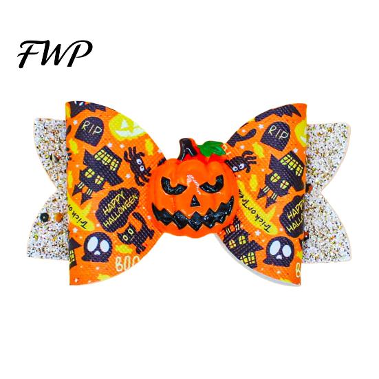 Colorful Halloween Hair Bows Glitter Bow Clips for Kids Baby Girls, Double Layer Party Dress Up Supplies Ghost/Pumpkin/Eyeball Bowtie Pins Decorations