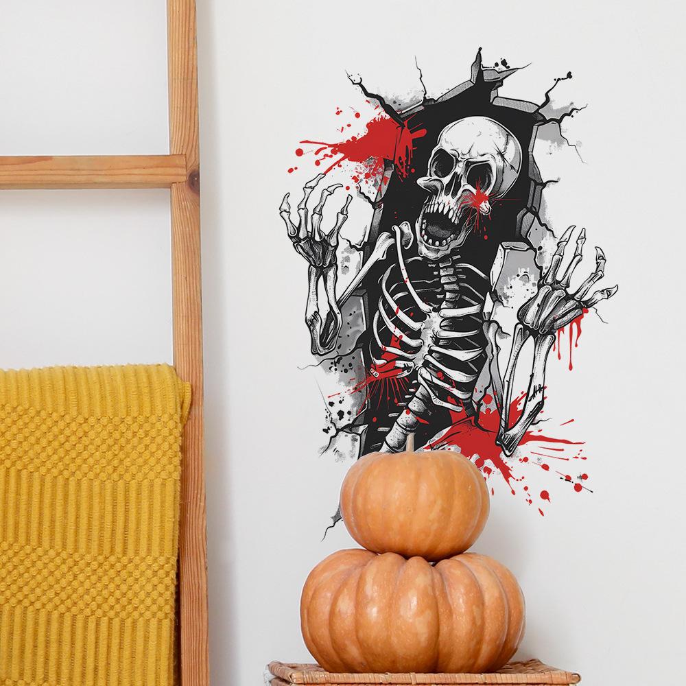 Halloween Broken Wall Skull Blood Print Bedroom Living Room Home Decoration Wall Stickers Self-adhesive