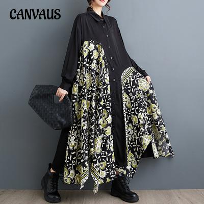 Весенне-осеннее женское платье больших размеров, модное нерегулярное платье-рубашка, свободные повседневные платья