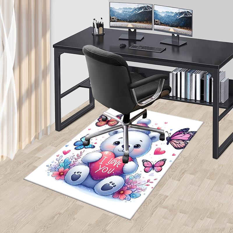 1pc Anime Cartoon Design "I Love You" Polar Bear Chair Mat - Non-Slip Carpet for Office Chairs, Festive Gift, Universal for All Seasons, Suitable for