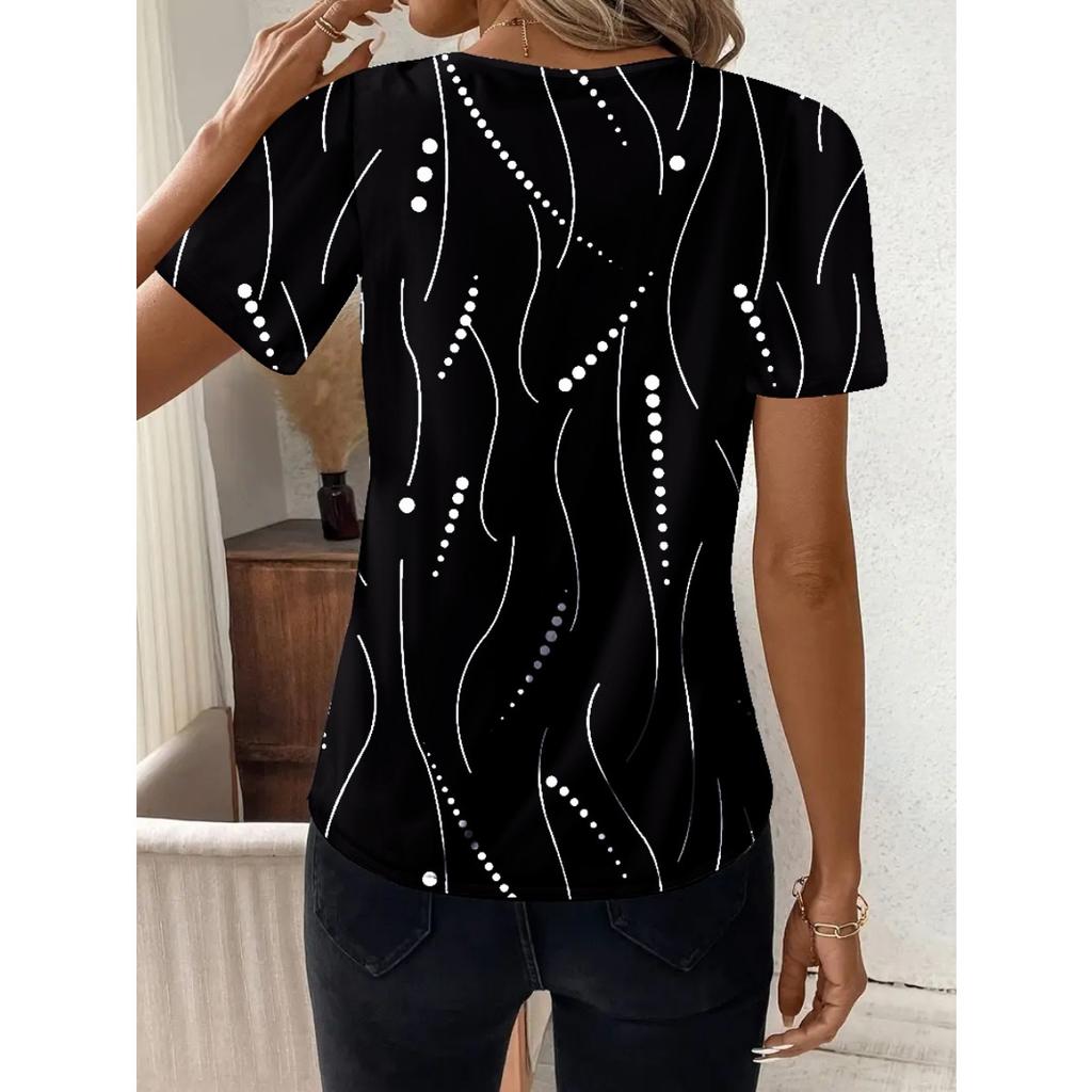 Fashion Casual Printed V-neck Top T-shirt for Women