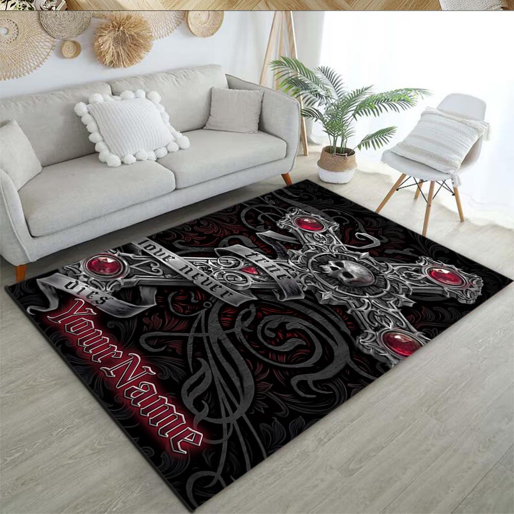 Gothic Illustrations Customized Name Floor Rug Office Rug Design for Game Room Playrooms Balcony Dormitory Anti-slip Rug Anime Office Decor