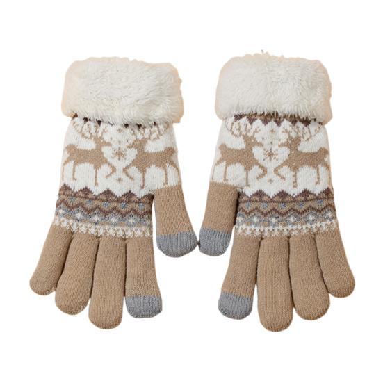 Зимние сенсорные перчатки мужские женские с вязаным узором оленя теплые перчатки на флисовой подкладке толстые перчатки с пушистыми манжетами для велоспорта в помещении и на улице