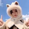 Fox Ear Hat Women's 2024New Cute Plush Autumn and Winter Versatile Fashion Scarf One-Piece Hat