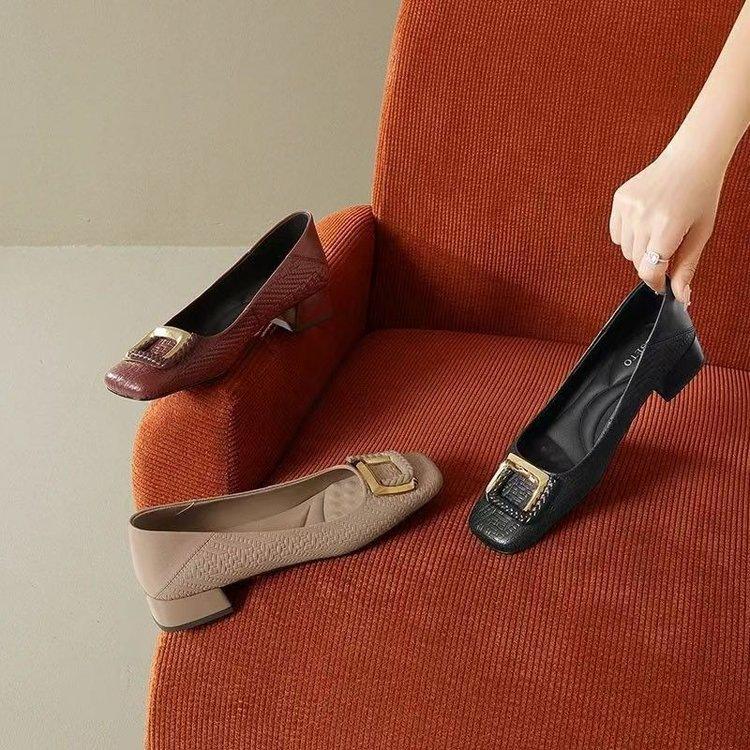Французские мягкие кожаные ретро туфли с открытым носом осенние новые туфли с квадратным носом мягкая подошва износостойкие