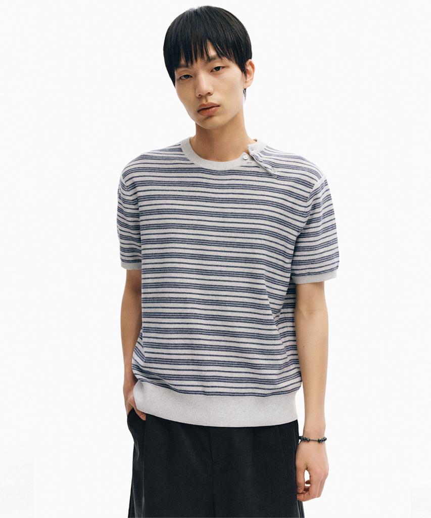 INTEMPOMOOD Half Wheat Button Stripe Knit_Gray