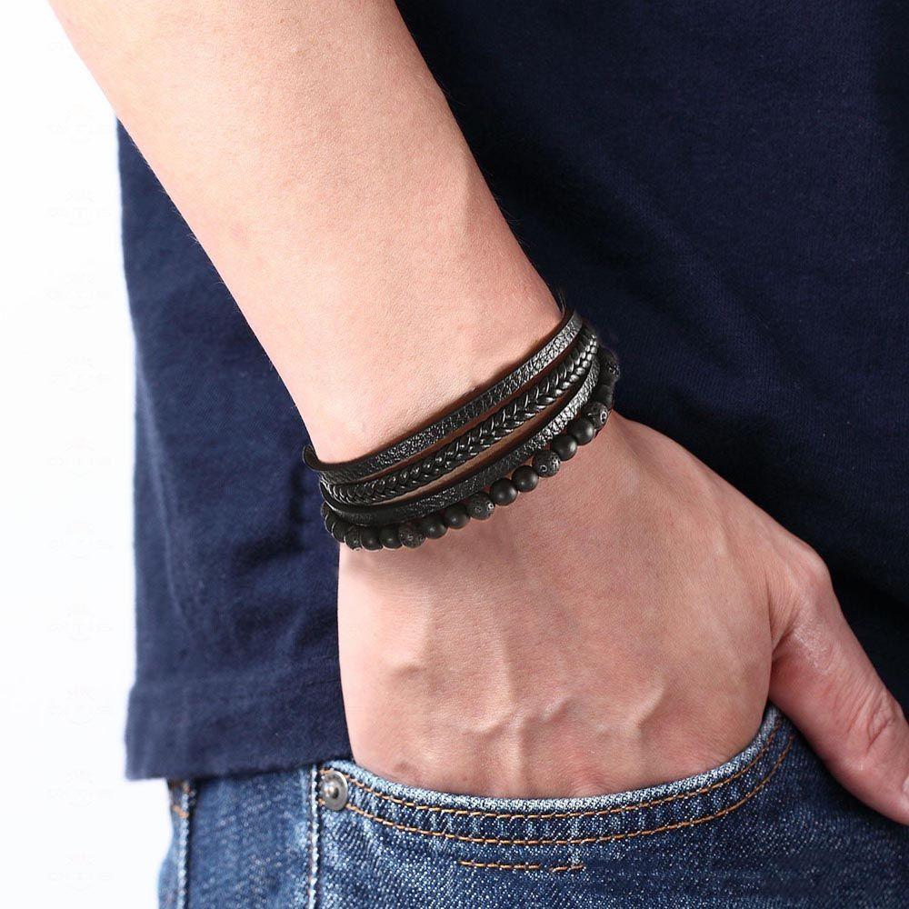 Elegant For Women Magnet Bohemia Leather Men Bracelets Beaded Wristband Korean Bangles