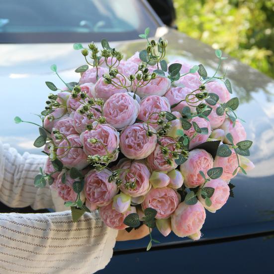 Искусственные Пионы Цветы с 5 Головками Цветов и 4 Бутонами Букет из Искусственных Пионов Цветочная Композиция для Вазы Дома Декор Богемная Свадьба Центральный Элемент Стола