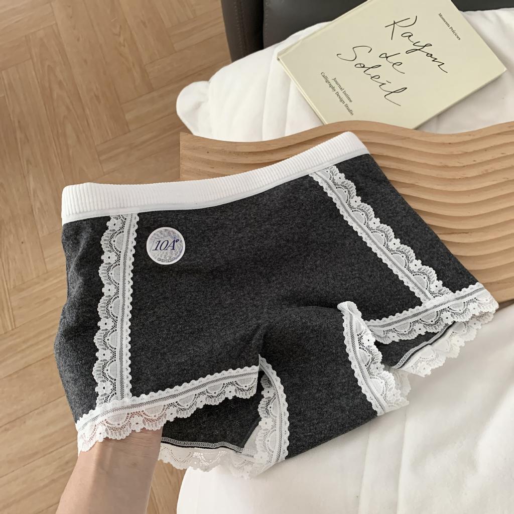 Female Spring and Autumn Pure Cotton Lace 10A Antibacterial Extended Crotch Wrap Hip Breathable Mid Waist Flat Angle Briefs