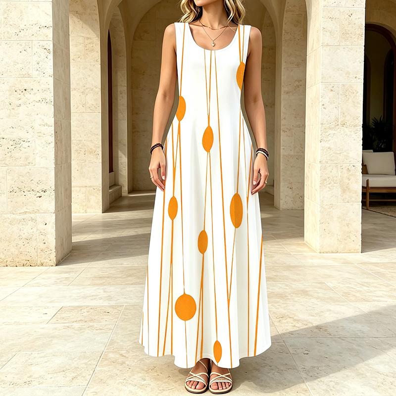 Sleeveless Maxi Dress,Summer Flowy Slip Dress Loose Fit Lightweight Material,Minimalist Vacation Style,Ideal for Beach,Daily Commute & Summer Outings