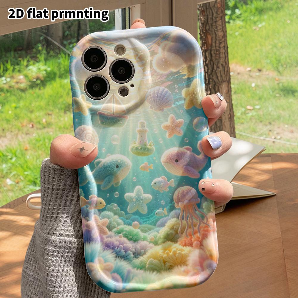 Phone case: 2D flat, suitable for iPhone 18 17 16 15 14 13 12 Pro, underwater world, perfect Christmas and Halloween holiday gift
