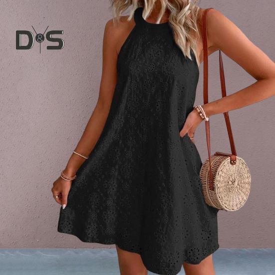 Летнее платье длиной выше колена, однотонное стильное женское летнее повседневное платье с бретелькой на бретельках с цветочным принтом