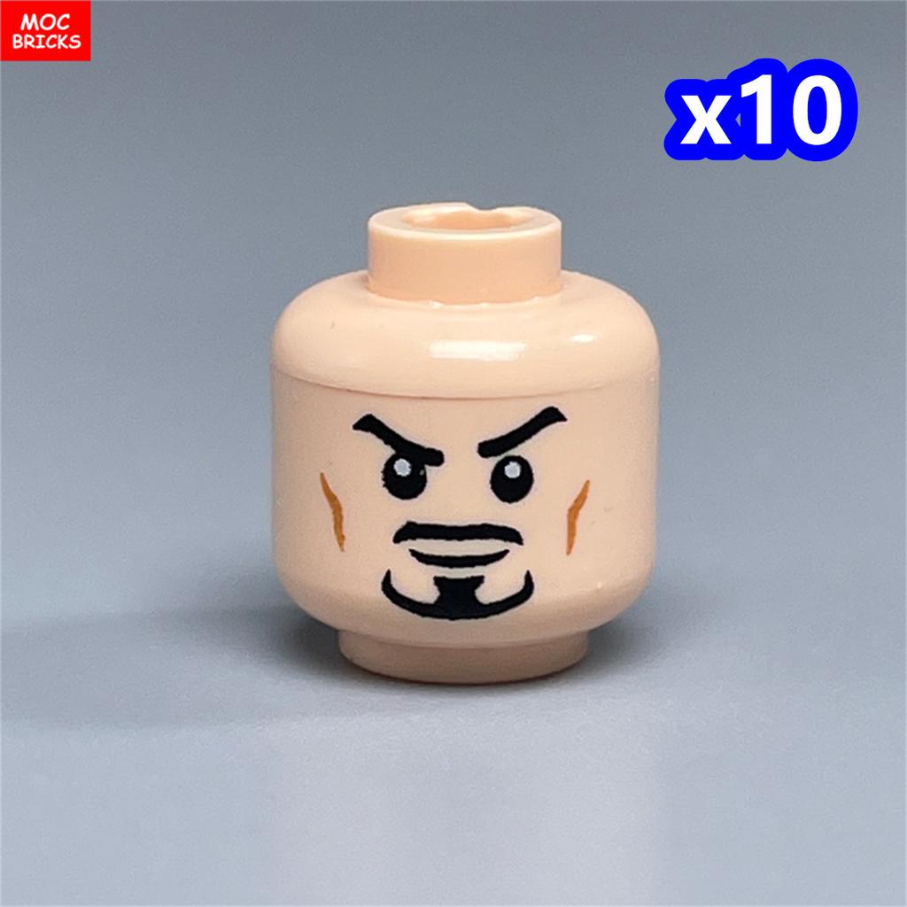 10pcs MOC Bricks Printed Head Beard Men Woman Face Cool Expression Building Blocks Model Kids Toys Gifts