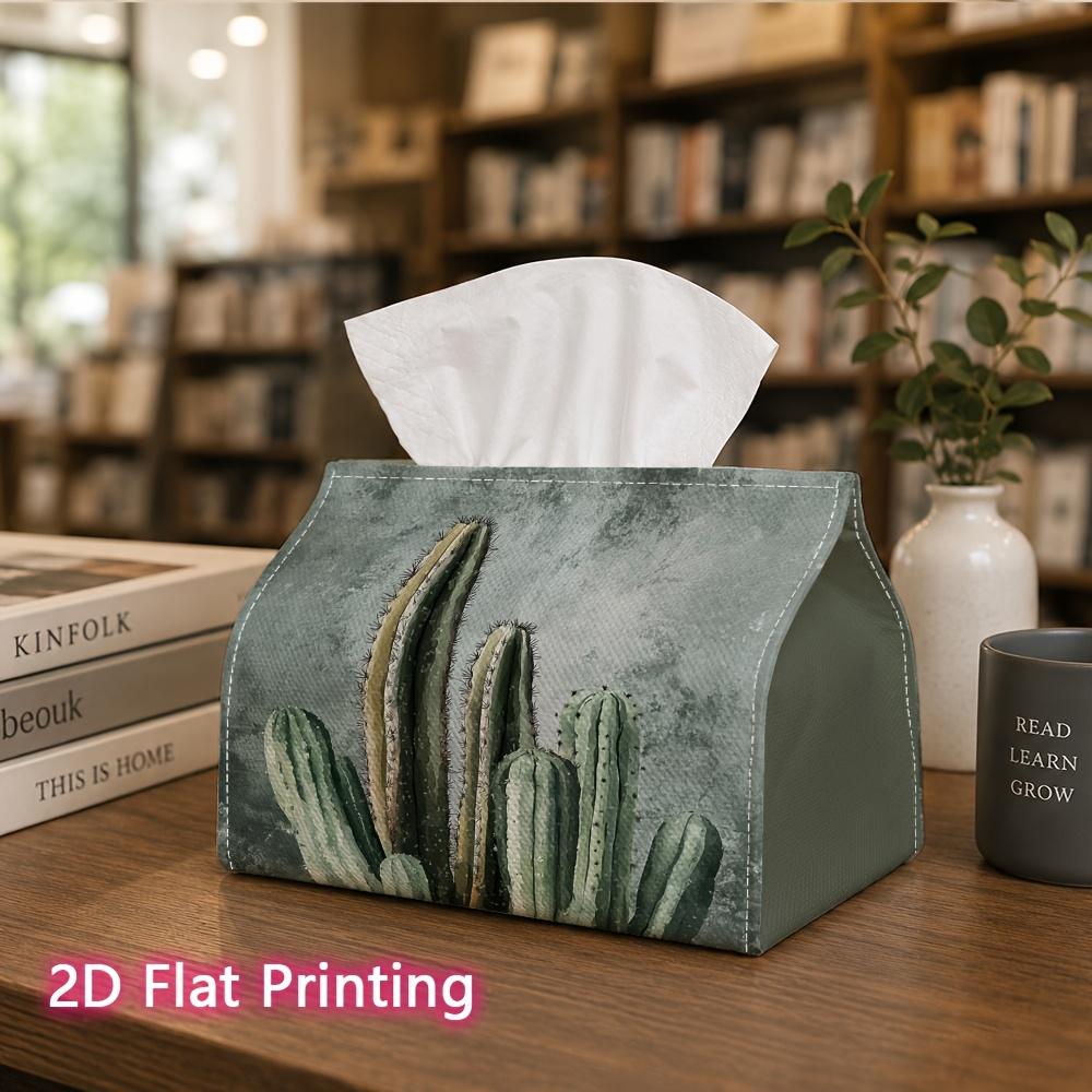 1pc, 2D Flat Printing, Tissue Box Cactus Plant Wall Pattern Napkin Dispenser, Suitable for Family Gatherings, Car Decoration, Decorative Tissue Storag