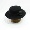 Xiaoxiang Elegant Camellia Black And White Mesh Wool Woolen Flat Top Top Hat Women'S Autumn And Winter French Retro British Felt