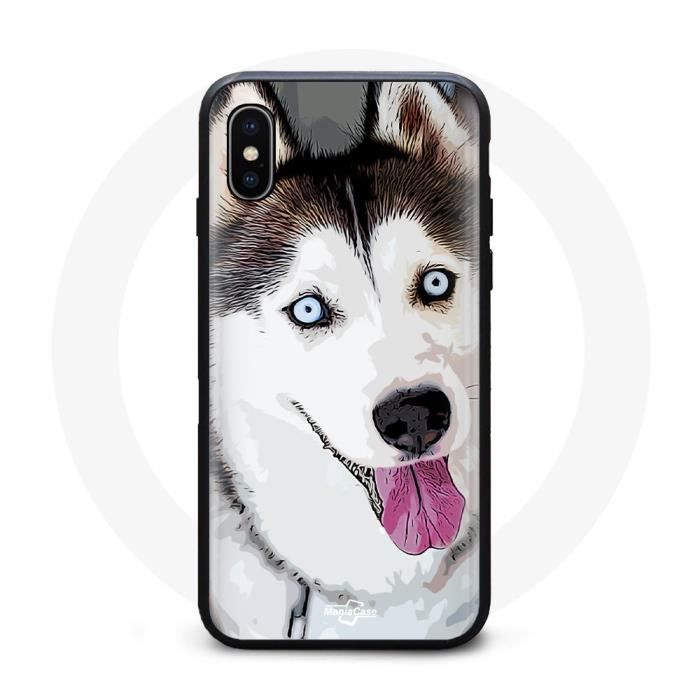 Coque Iphone X Husky Noir Blanc Yeux bleu