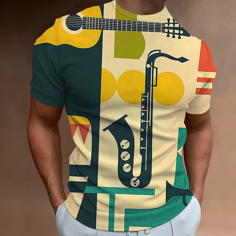 Мужская футболка в стиле ретро с 3d-принтом музыкальных нот, мужская одежда, повседневная повседневная футболка с коротким рукавом, уличные дизайнерские футболки, топ, свободная рубашка большого размера