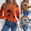 European American Style Casual V Neck Star Distressed Long Sleeve Knit Pullover Sweater Women S